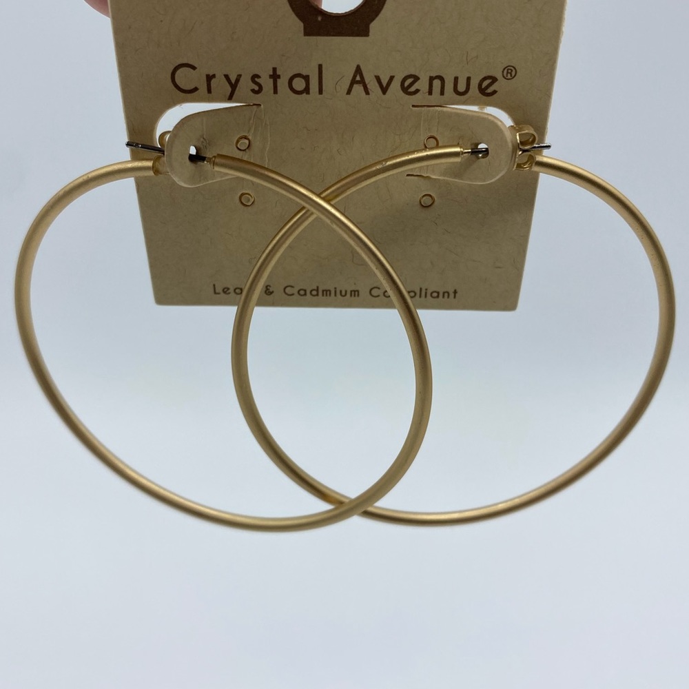 Hoop Earrings Matte Gold 2+ inches / 60mm - NEW - Picture 2 of 5